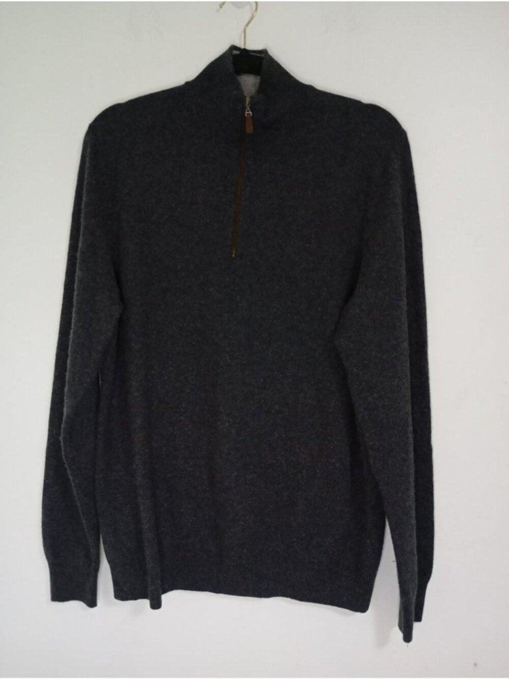 Saks Fifth Avenue Men Scottish 100% Cashmere Charcoal Gray Half-Zip Sweater  L